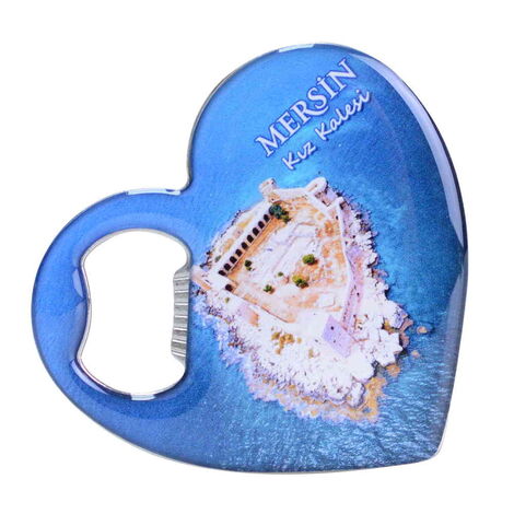 Mersin Themed Heart Shaped Metal Magnetic Bottle Opener 85x76 mm - 4