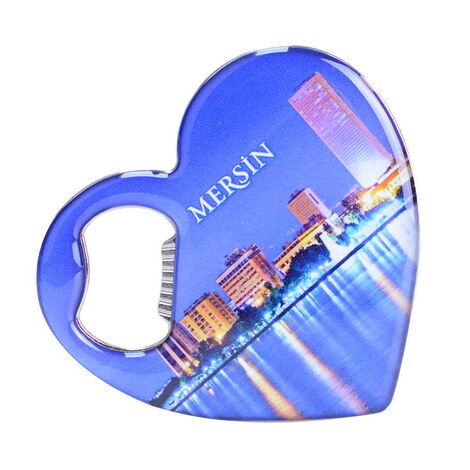 Mersin Themed Heart Shaped Metal Magnetic Bottle Opener 85x76 mm - 5