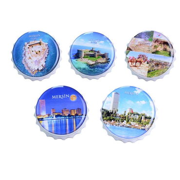 Mersin Themed Round Cap Shaped Magnetic Bottle Opener 63x15 mm - 4