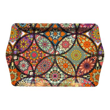 Wholesale Mandala Themed Mini Metal Tray (25*16 Cm) Double Sided Printed - 9