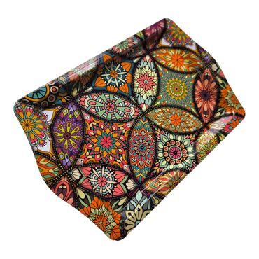 Wholesale Mandala Themed Mini Metal Tray (25*16 Cm) Double Sided Printed - 20