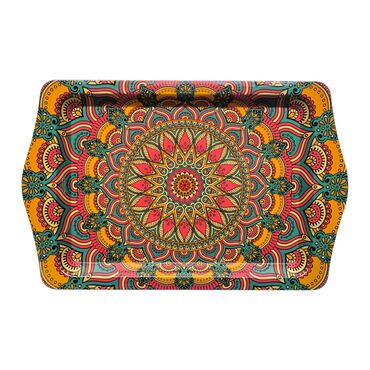 Wholesale Mandala Themed Mini Metal Tray (25*16 Cm) Double Sided Printed - 26