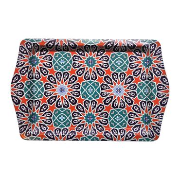 Wholesale Mandala Themed Mini Metal Tray (25*16 Cm) Double Sided Printed - 28