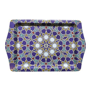 Wholesale Mandala Themed Mini Metal Tray (25*16 Cm) Double Sided Printed - 29