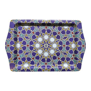 Wholesale Mandala Themed Mini Metal Tray (25*16 Cm) Double Sided Printed - 30