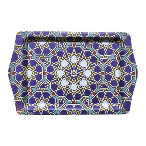 Wholesale Mandala Themed Mini Metal Tray (25*16 Cm) Double Sided Printed - 30