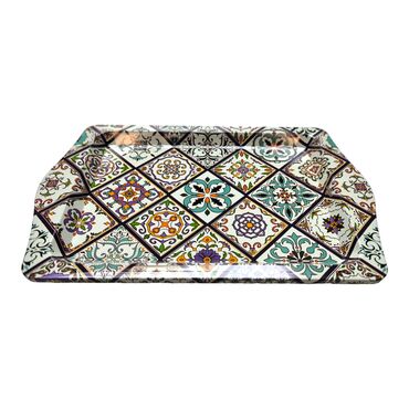 Wholesale Mandala Themed Mini Metal Tray (25*16 Cm) Double Sided Printed - 21