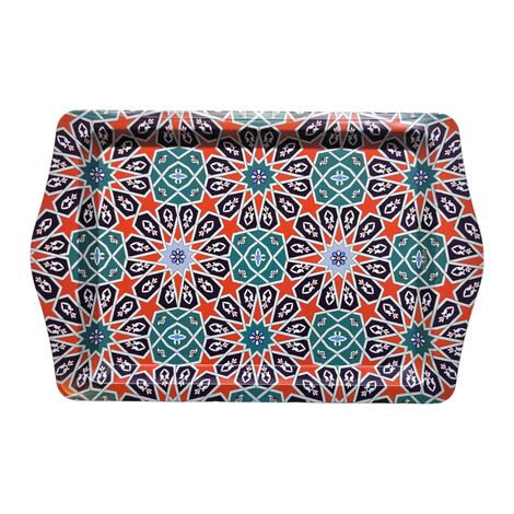 Wholesale Mandala Themed Mini Metal Tray (25*16 Cm) Double Sided Printed - 33