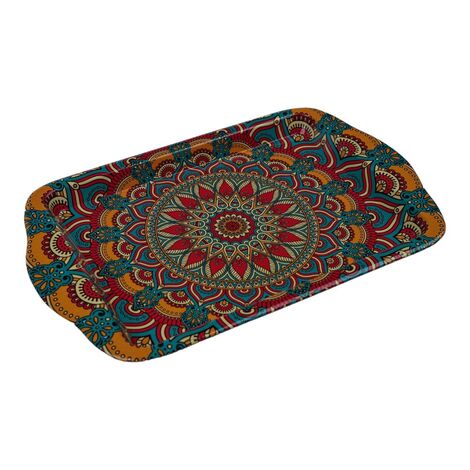 Wholesale Mandala Themed Mini Metal Tray (25*16 Cm) Double Sided Printed - 15