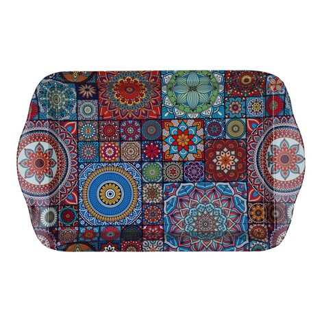 Wholesale Mandala Themed Mini Metal Tray (25*16 Cm) Double Sided Printed - 5