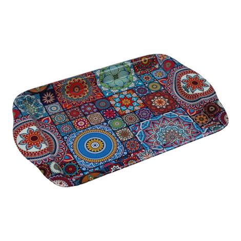 Wholesale Mandala Themed Mini Metal Tray (25*16 Cm) Double Sided Printed - 14