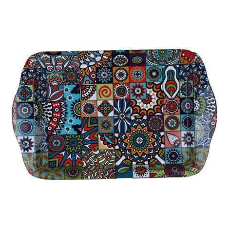 Wholesale Mandala Themed Mini Metal Tray (25*16 Cm) Double Sided Printed - 1