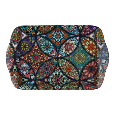 Wholesale Mandala Themed Mini Metal Tray (25*16 Cm) Double Sided Printed - 8