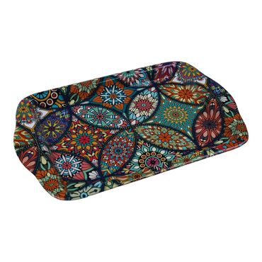 Wholesale Mandala Themed Mini Metal Tray (25*16 Cm) Double Sided Printed - 18