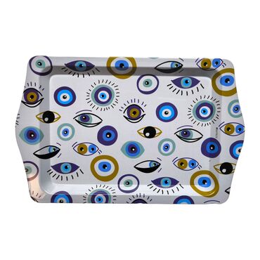 Wholesale Evil Eye Themed Mini Metal Tray (25*16 Cm) Double Sided Printed - 8