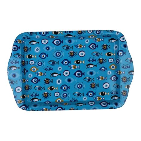 Wholesale Evil Eye Themed Mini Metal Tray (25*16 Cm) Double Sided Printed - 2