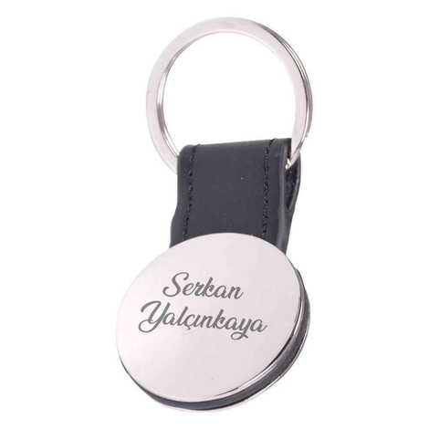 Metal Round Leather Detailed Keychain - 3