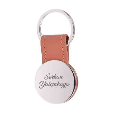 Metal Round Leather Detailed Keychain - 4