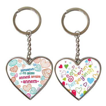 Mom Themed Metal Heart ShapedDouble Face Keychain 45x90 mm - 2