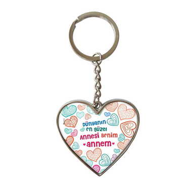 Mom Themed Metal Heart ShapedDouble Face Keychain 45x90 mm - 3