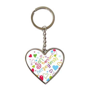 Mom Themed Metal Heart ShapedDouble Face Keychain 45x90 mm - 4