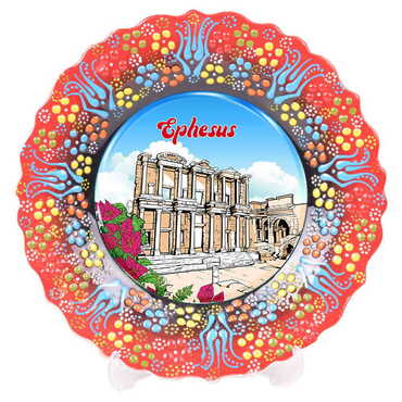 Museum Themed Turkish Ceramic Plate With Epoxy 12 Cm - 5