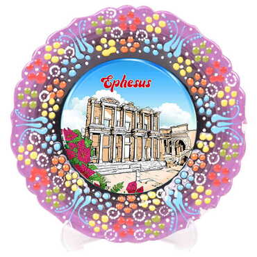 Museum Themed Turkish Ceramic Plate With Epoxy 12 Cm - 7