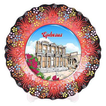 Museum Themed Turkish Ceramic Plate With Epoxy 12 Cm - 8