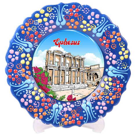 Museum Themed Turkish Ceramic Plate With Epoxy 12 Cm - 9