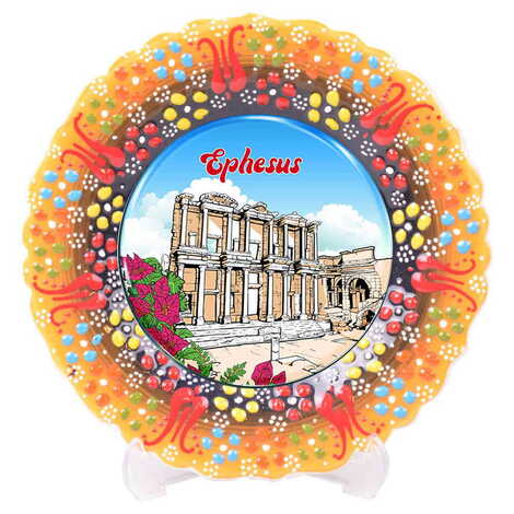 Museum Themed Turkish Ceramic Plate With Epoxy 12 Cm - 12