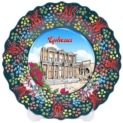 Museum Themed Turkish Ceramic Plate With Epoxy 18 Cm - 11