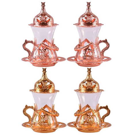 Ottoman Style Metal Gold Turkish Tea Cup Set Of 2 pcs - 3