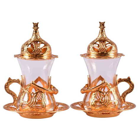 Ottoman Style Metal Gold Turkish Tea Cup Set Of 2 pcs - 4