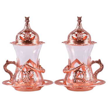 Ottoman Style Metal Gold Turkish Tea Cup Set Of 2 pcs - 5