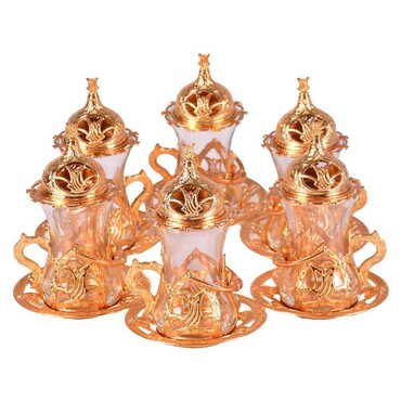 Ottoman Style Metal Gold Turkish Tea Cup Set Of 6 pcs - 5