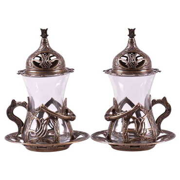 Ottoman Style Metal Turkish Tea Glass Set Of 2 pcs - 3