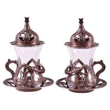 Ottoman Style Metal Turkish Tea Glass Set Of 2 pcs - 4