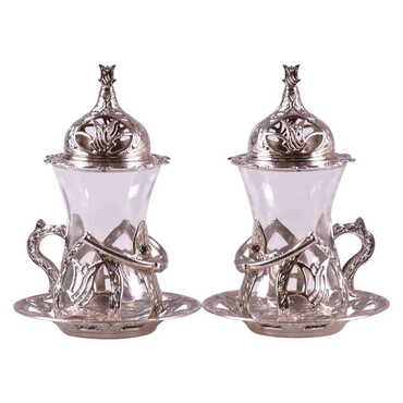 Ottoman Style Metal Turkish Tea Glass Set Of 2 pcs - 5