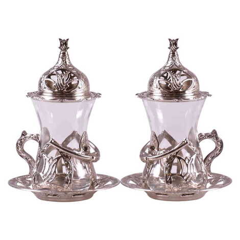 Ottoman Style Metal Turkish Tea Glass Set Of 2 pcs - 5