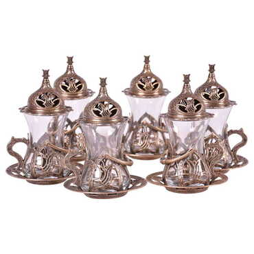 Ottoman Style Metal Turkish Tea Glass Set Of 6 pcs - 3