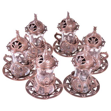 Ottoman Style Metal Turkish Tea Glass Set Of 6 pcs - 4