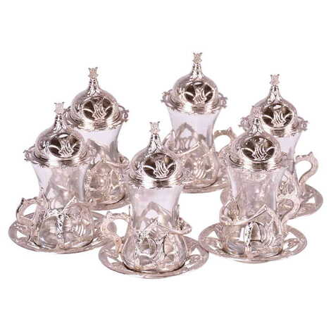 Ottoman Style Metal Turkish Tea Glass Set Of 6 pcs - 5