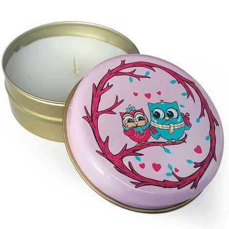 Owl Themed Metal Tin Boxed Scented Love Candle 73x35 mm - 4