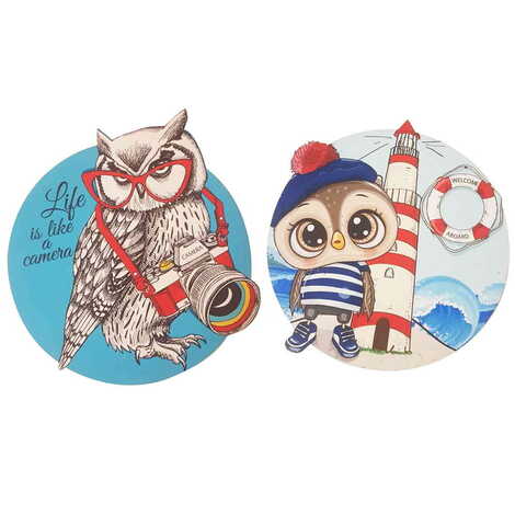 Owl Themed Wooden Customised Round Travel Coaster 100 mm - 2