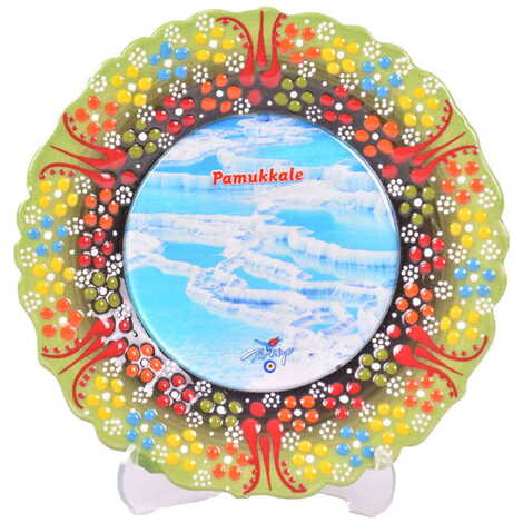 Toptan Pamukkale Temalı Çini Myros Resim Tabak 18 cm - 7