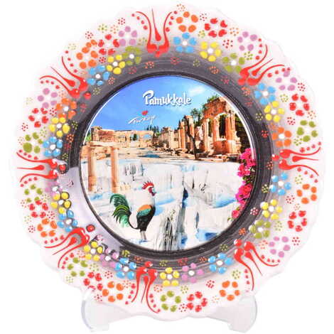 Toptan Pamukkale Temalı Çini Myros Resim Tabak 18 cm - 21