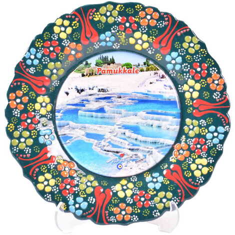 Toptan Pamukkale Temalı Çini Myros Resim Tabak 18 cm - 25