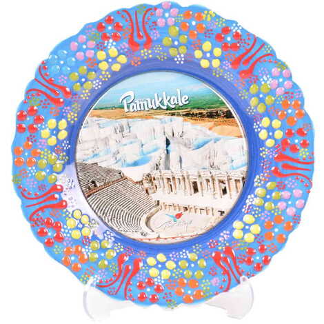 Toptan Pamukkale Temalı Çini Myros Resim Tabak 18 cm - 29