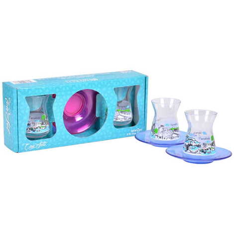 Pamukkale Themed Colored Tea Glass Set Of 2 Pcs - 3