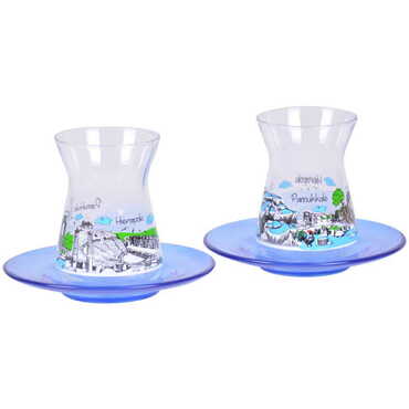 Pamukkale Themed Colored Tea Glass Set Of 2 Pcs - 4